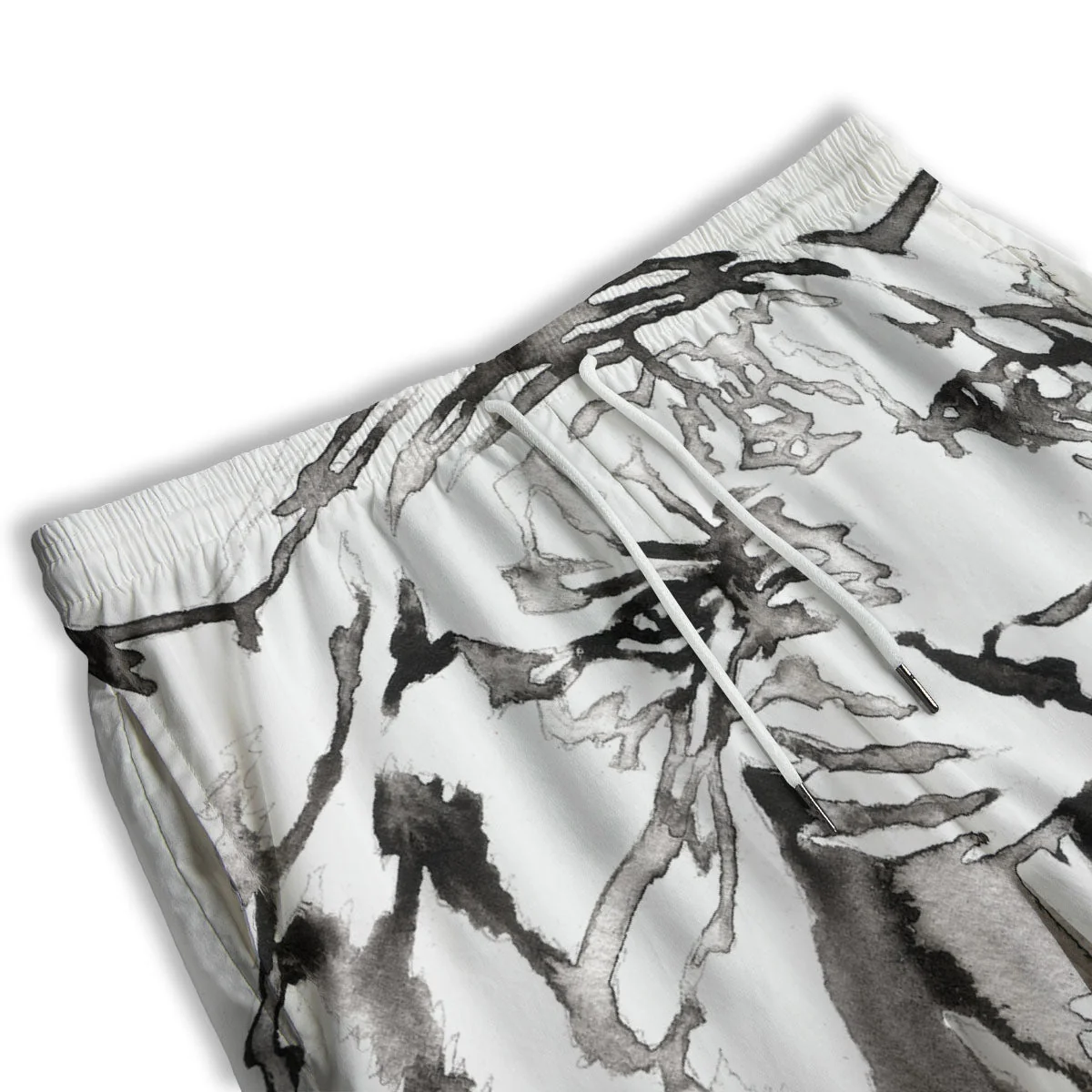 White Tiger Watercolor Monochrome Print Men's Athletic Shorts - Image 3