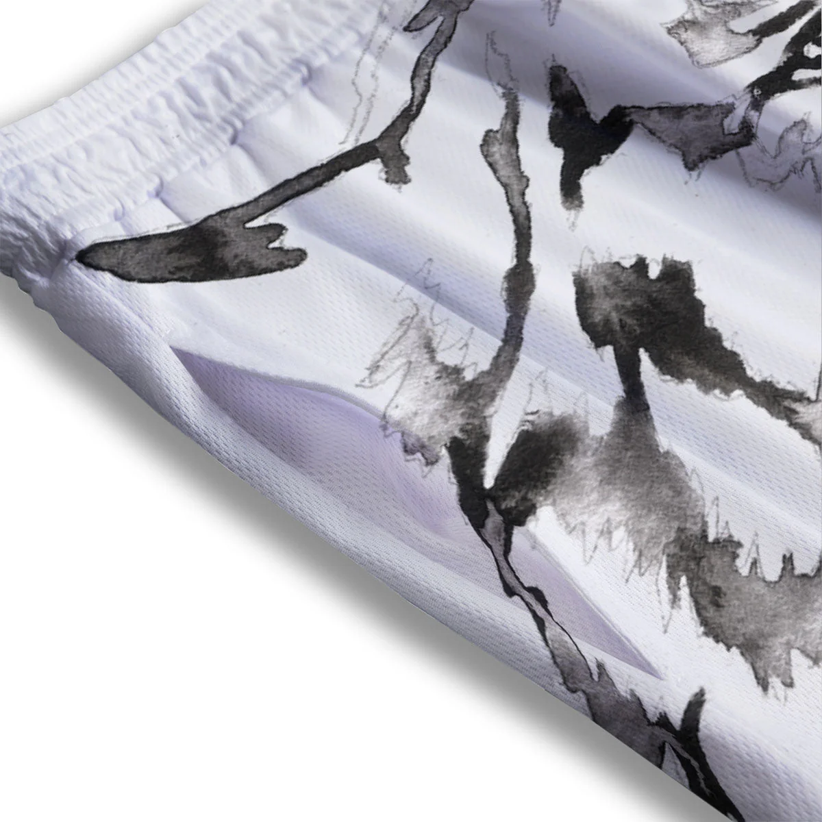 White Tiger Watercolor Monochrome Print Mesh Shorts - Image 3