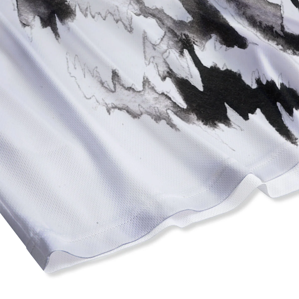 White Tiger Watercolor Monochrome Print Mesh Shorts - Image 4