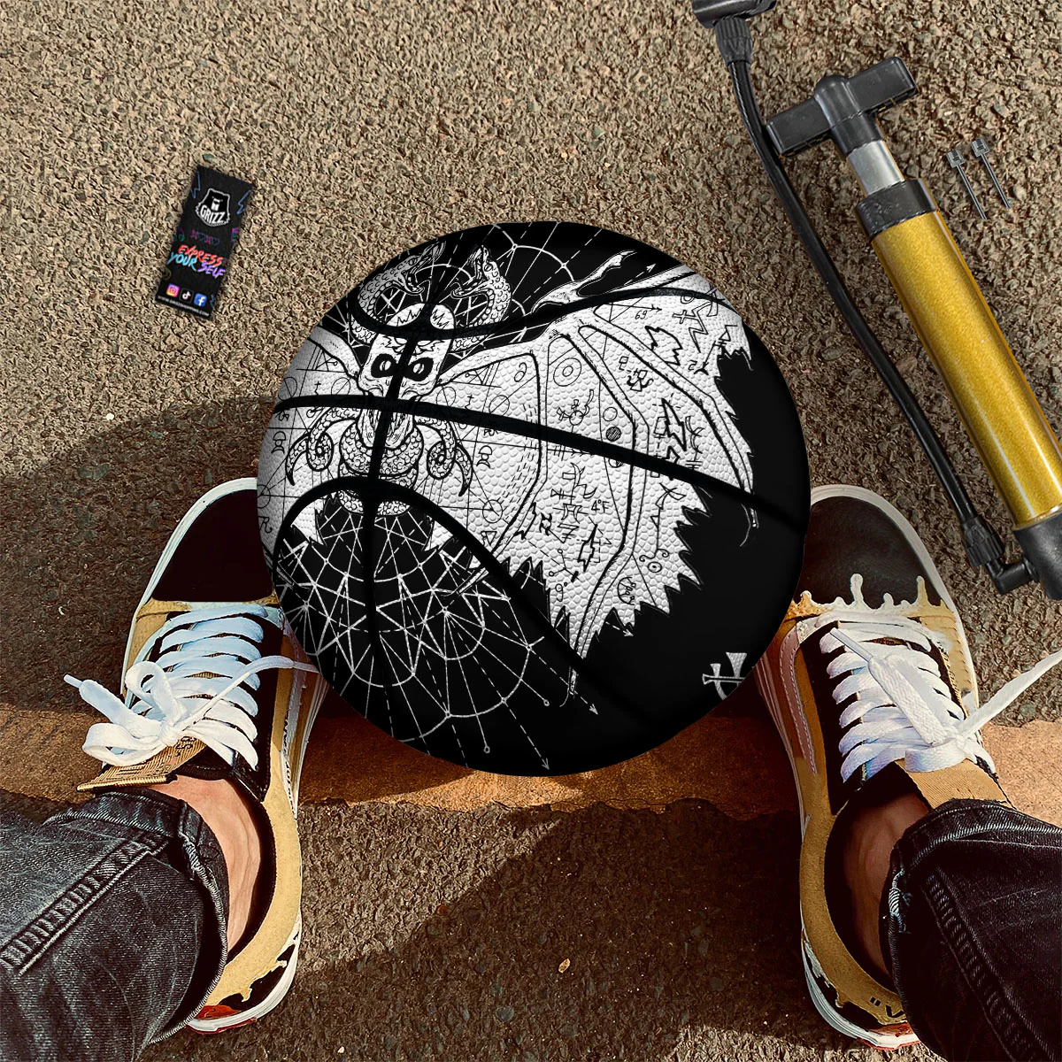 Wicca Devil Skull White And Black Print Basketball - Image 2