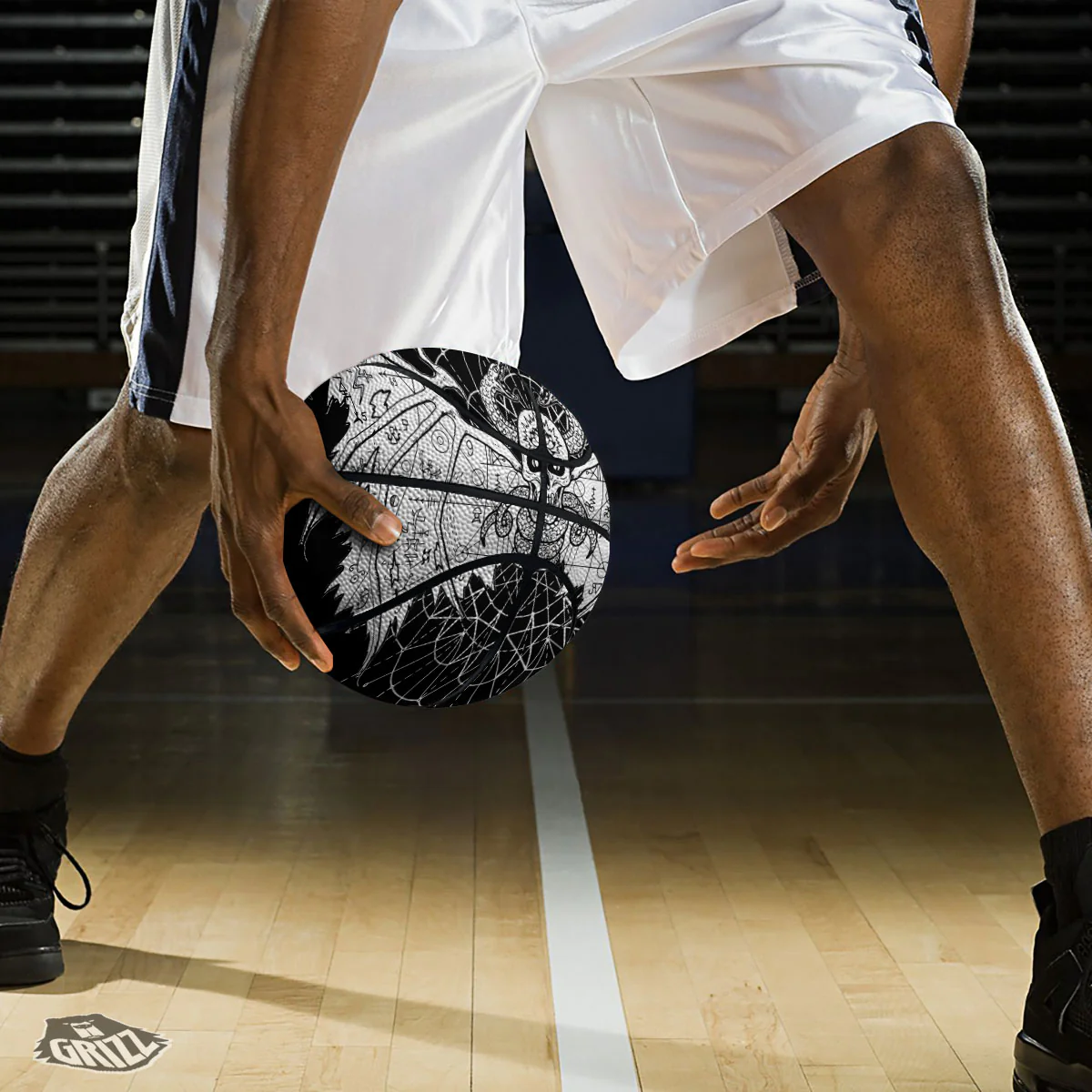 Wicca Devil Skull White And Black Print Basketball - Image 3