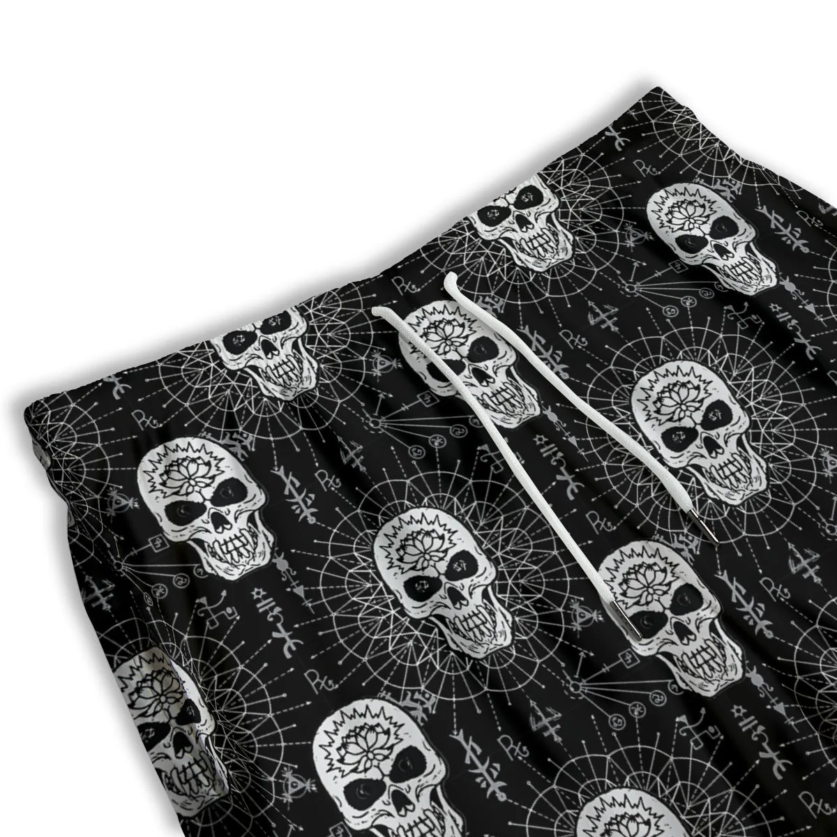 Wicca Evil Skull White And Black Print Men's Athletic Shorts - Image 3