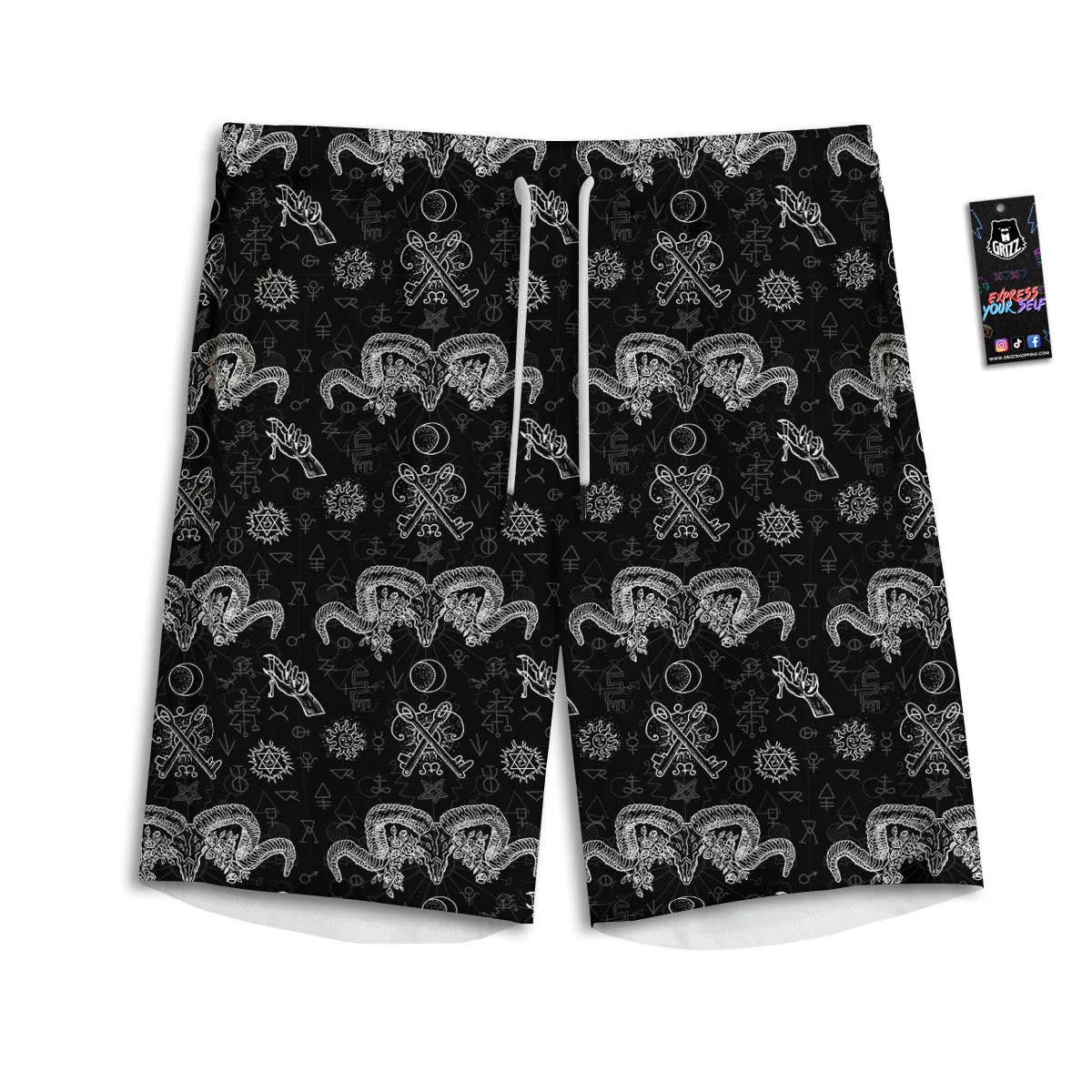 Wicca Gothic White And Black Print Men's Athletic Shorts