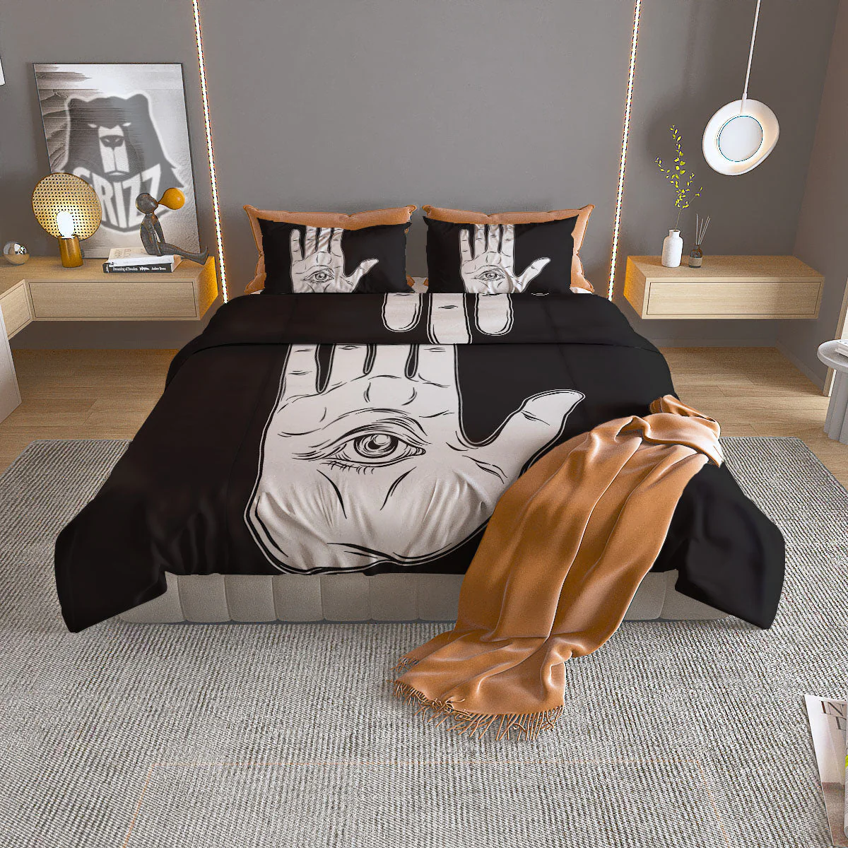 Wiccan Palmistry White And Black Print Duvet Cover Bedding Set