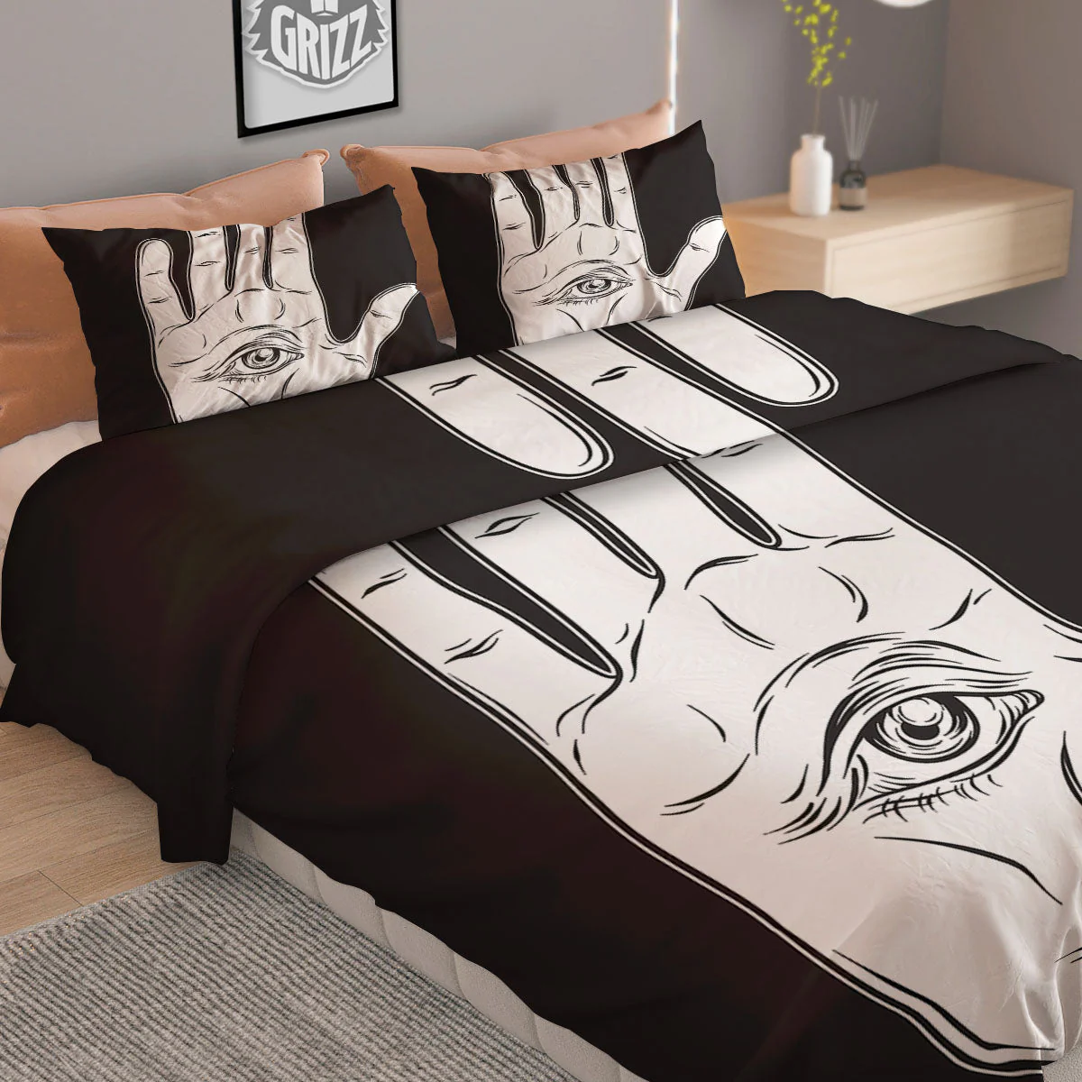 Wiccan Palmistry White And Black Print Duvet Cover Bedding Set - Image 2