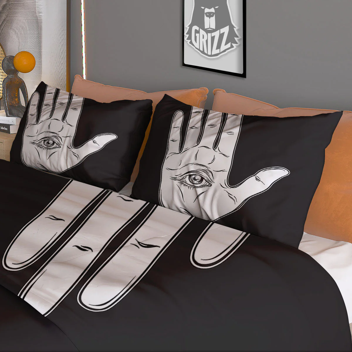 Wiccan Palmistry White And Black Print Duvet Cover Bedding Set - Image 3