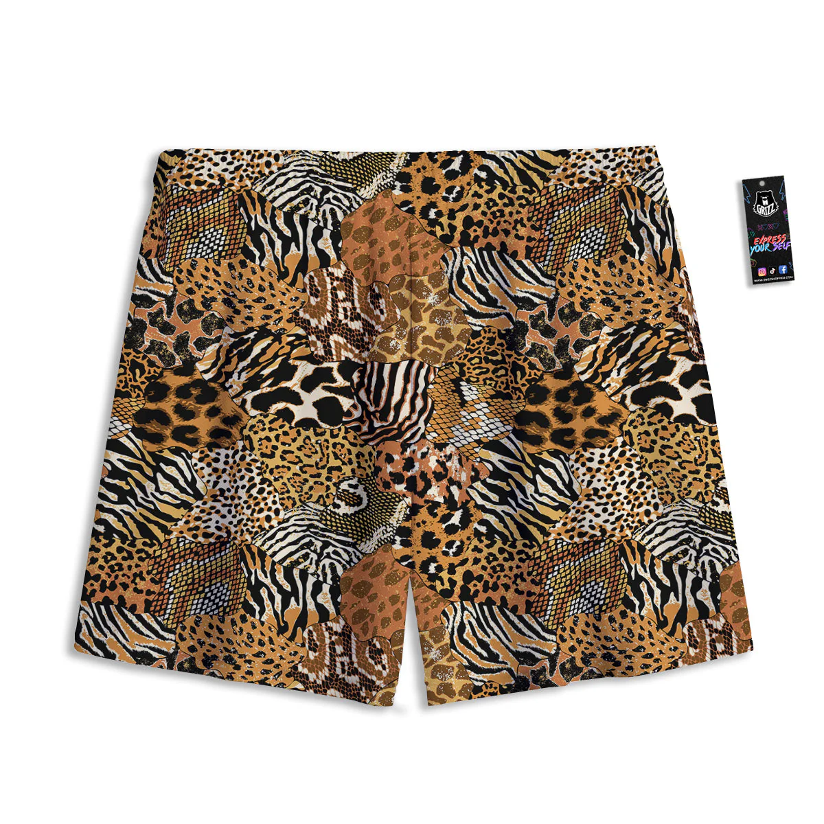 Wild Animal Skins Patchwork Print Pattern Mesh Shorts - Image 2