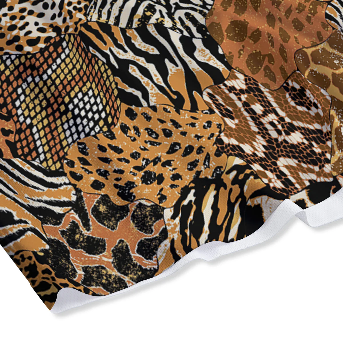 Wild Animal Skins Patchwork Print Pattern Mesh Shorts - Image 4