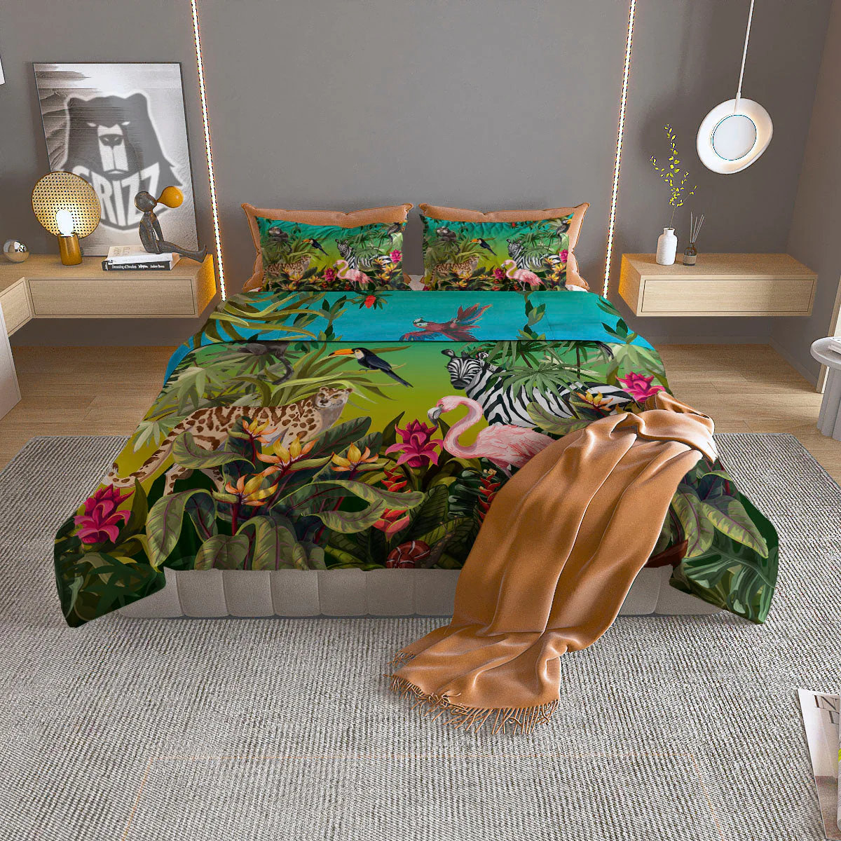 Wild Animals Jungle Print Duvet Cover Bedding Set