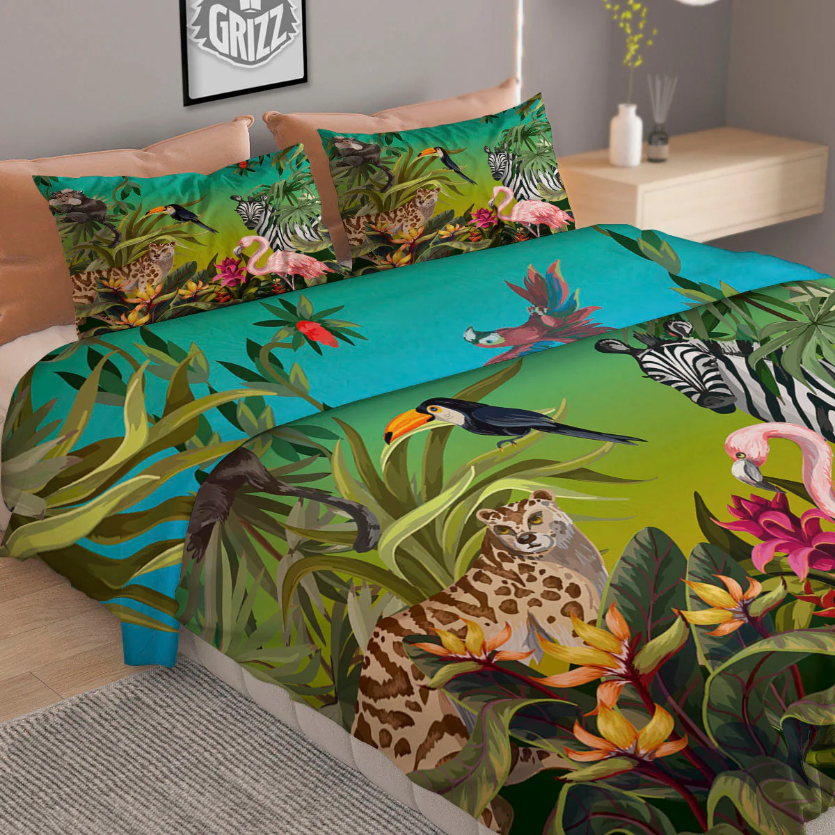 Wild Animals Jungle Print Duvet Cover Bedding Set - Image 2