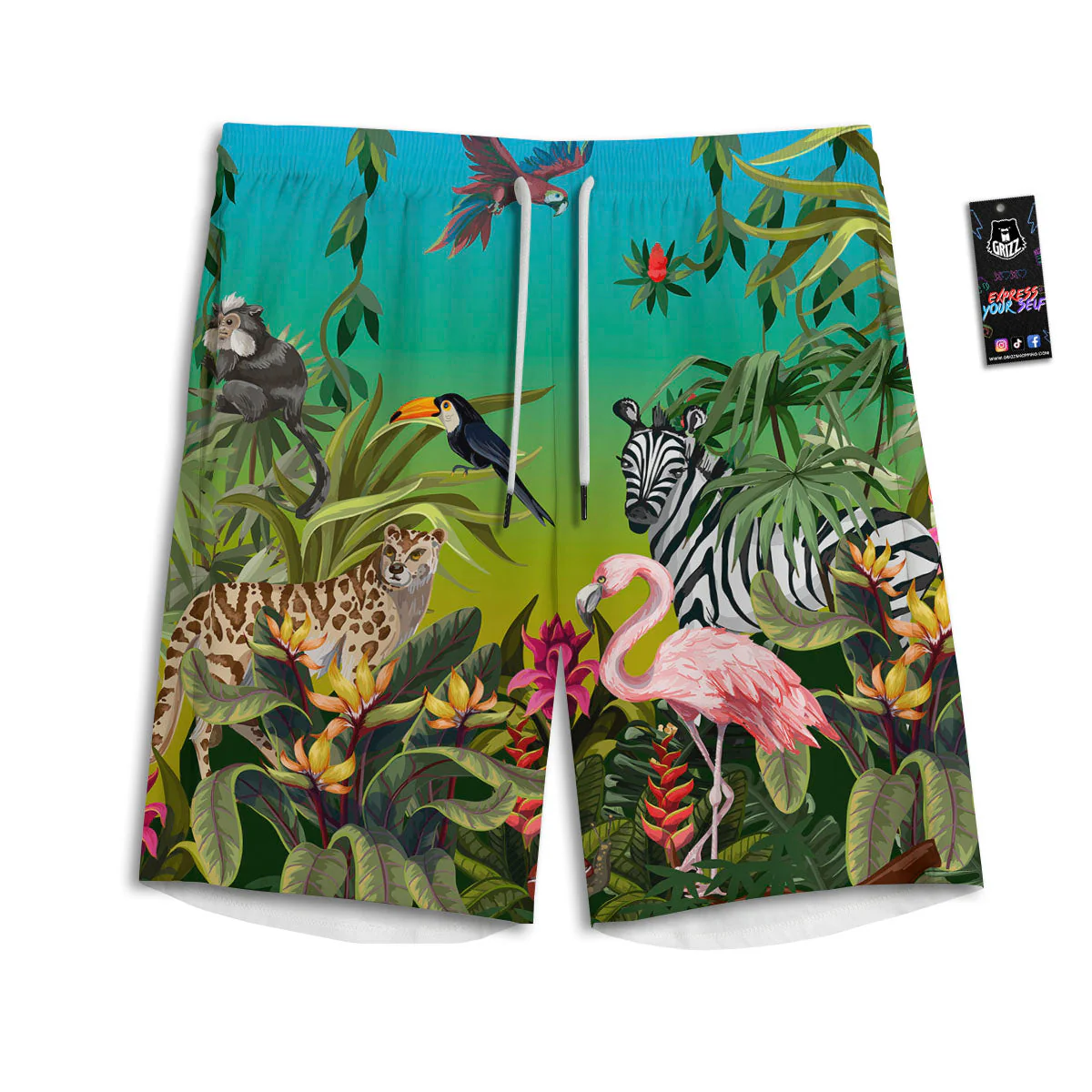 Wild Animals Jungle Print Men's Athletic Shorts