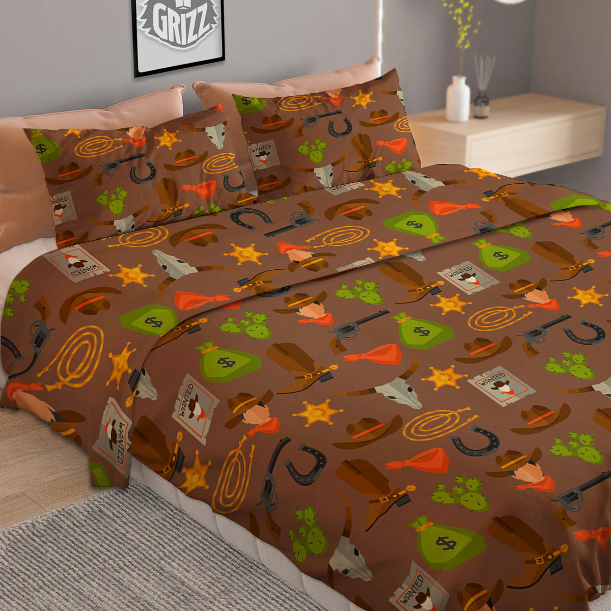 Wild West And Emoji Cowboy Style Print Pattern Duvet Cover Bedding Set - Image 2
