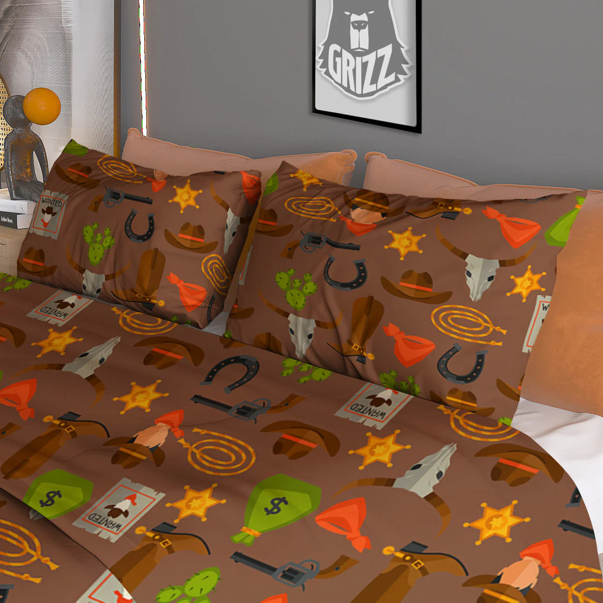 Wild West And Emoji Cowboy Style Print Pattern Duvet Cover Bedding Set - Image 3