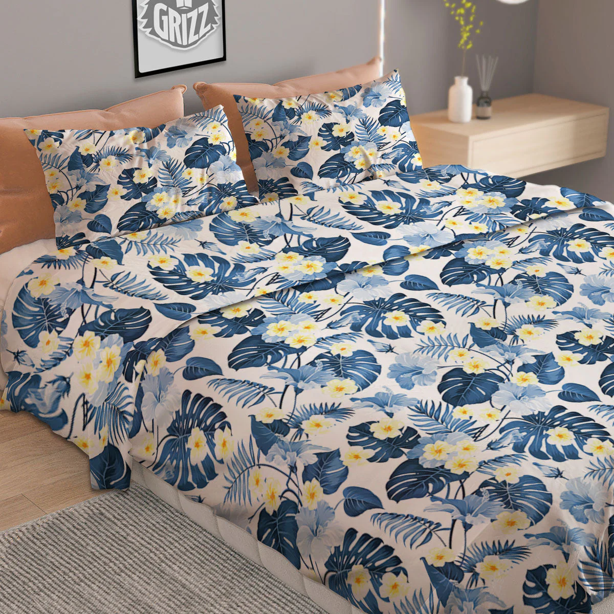 Wildflowers Blue Hawaiian Print Pattern Duvet Cover Bedding Set - Image 2