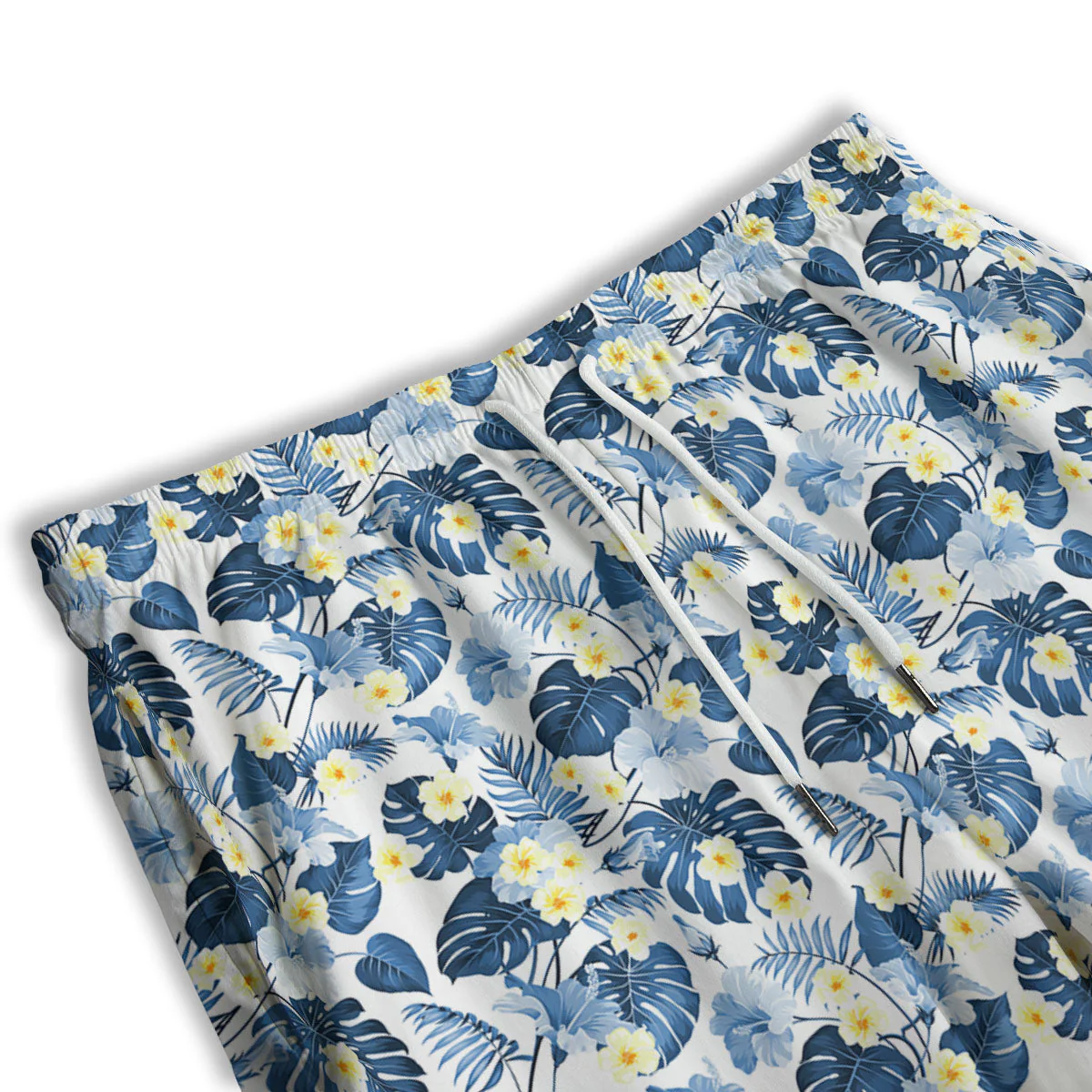 Wildflowers Blue Hawaiian Print Pattern Men's Athletic Shorts - Image 3