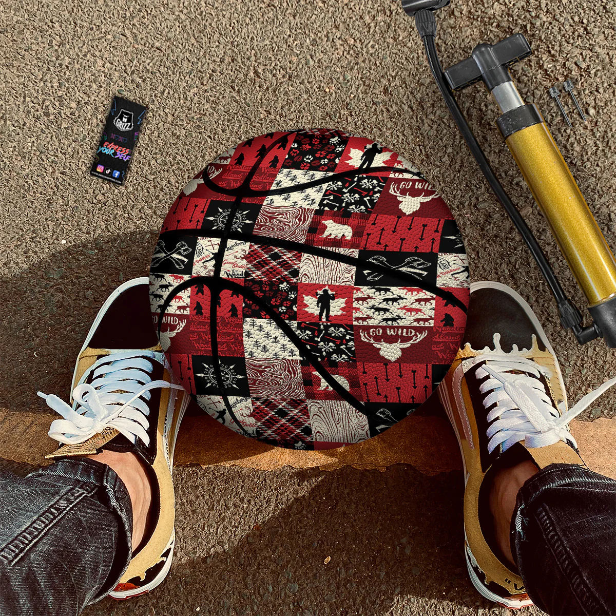 Wildlife Red Plaid Print Pattern Basketball - Image 2