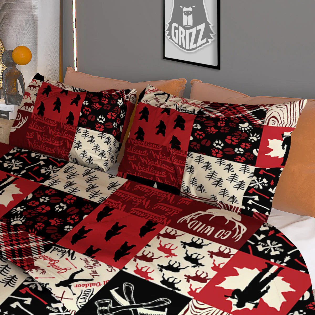 Wildlife Red Plaid Print Pattern Duvet Cover Bedding Set - Image 3