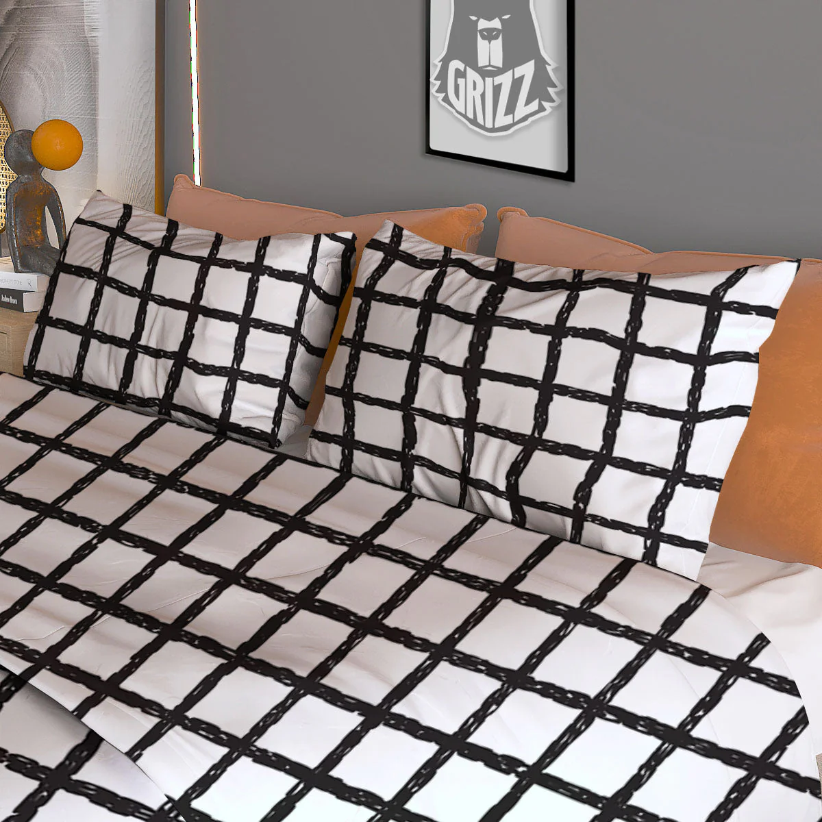 Windowpane Doodle Print Pattern Duvet Cover Bedding Set - Image 3
