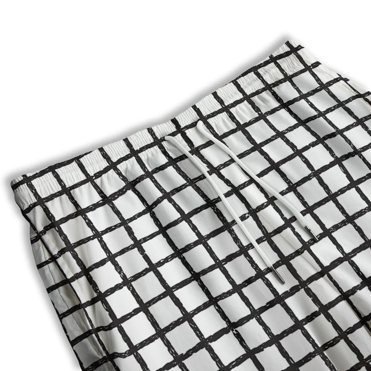 Windowpane White And Black Print Pattern Men's Athletic Shorts - Image 3
