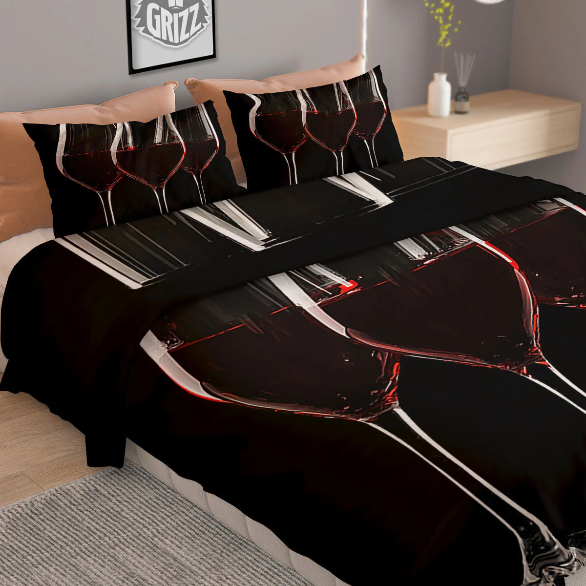 Wine Glasses Print Duvet Cover Bedding Set - Image 2