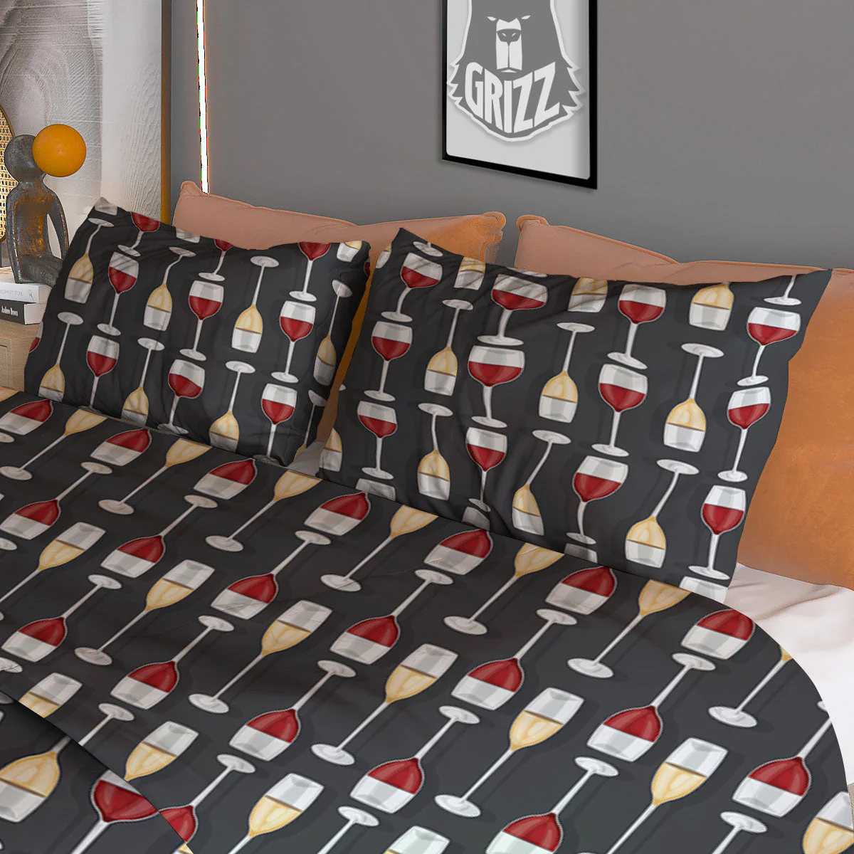 Wine Glasses Print Pattern Duvet Cover Bedding Set - Image 3