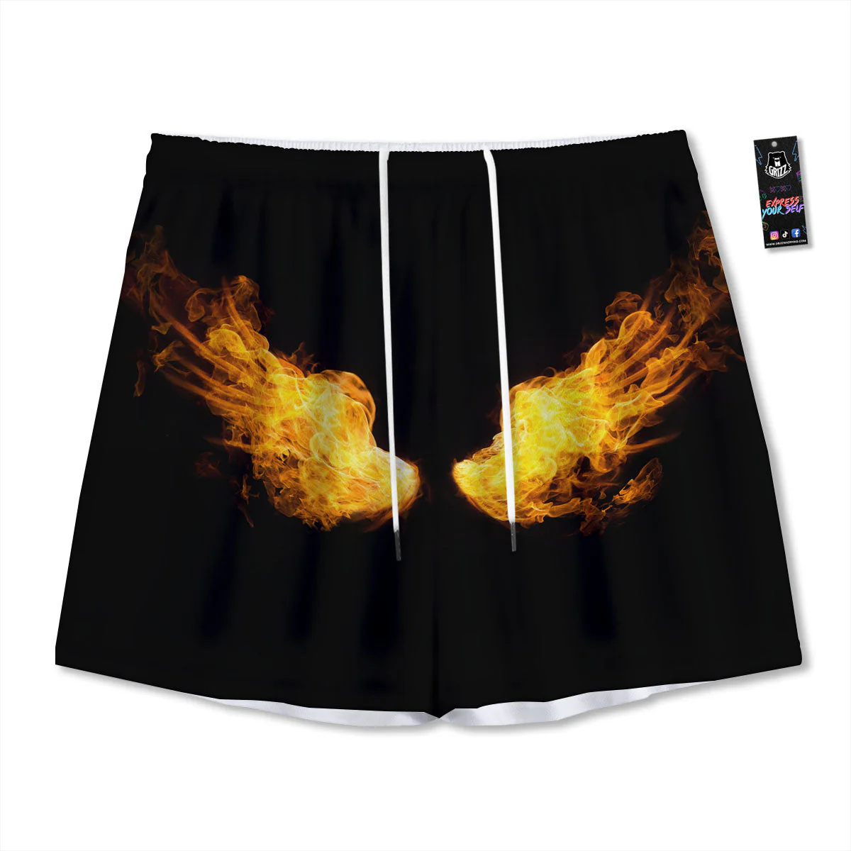 Wings Flame Print Mesh Shorts