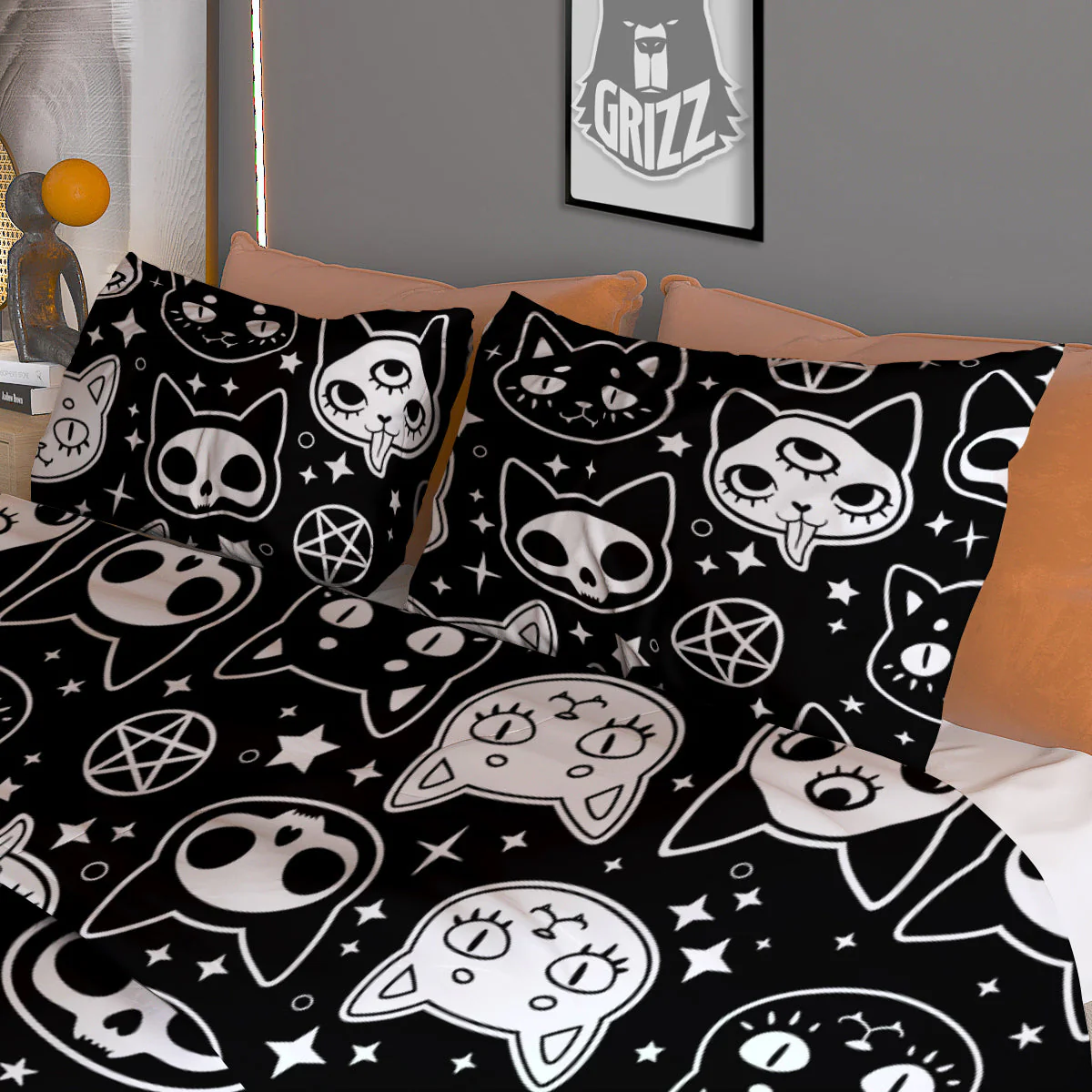 Witch And Ghost Black White Print Pattern Duvet Cover Bedding Set - Image 3