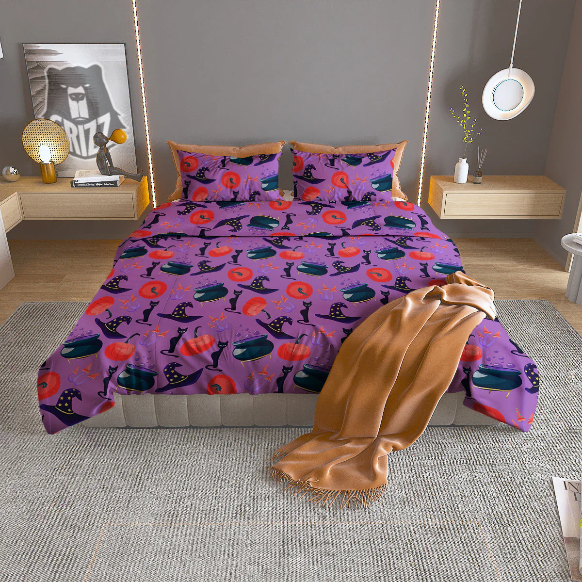 Witch Cauldron Halloween Print Pattern Duvet Cover Bedding Set