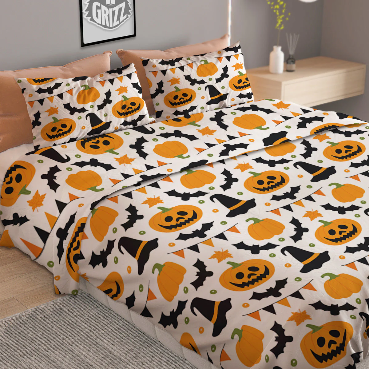 Witch Hat Halloween Print Pattern Duvet Cover Bedding Set - Image 2