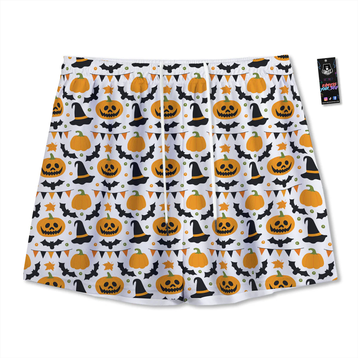 Witch Hat Halloween Print Pattern Mesh Shorts