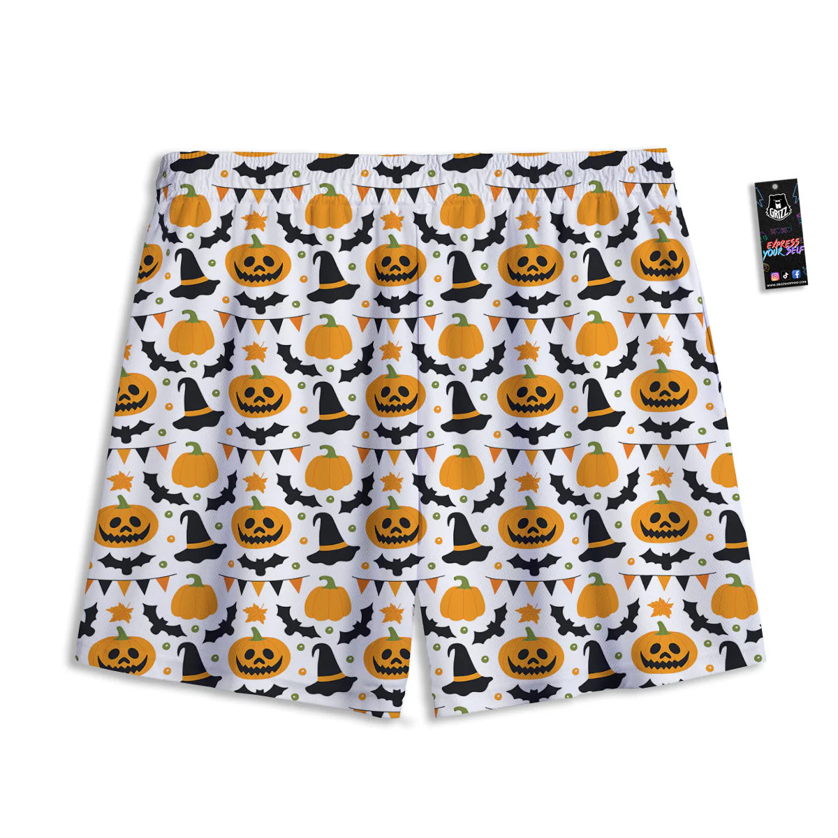 Witch Hat Halloween Print Pattern Mesh Shorts - Image 2