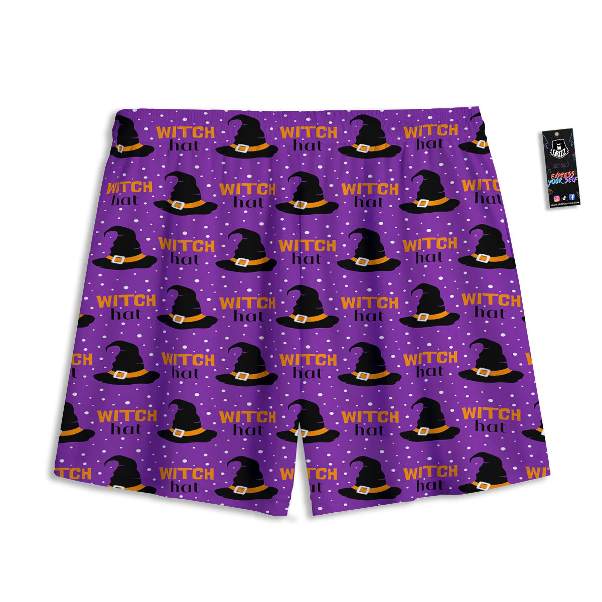 Witch Hat Purple Halloween Print Pattern Mesh Shorts - Image 2