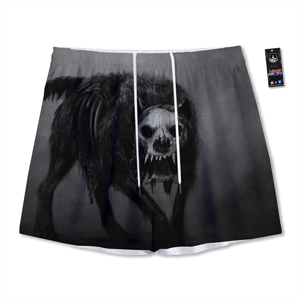 Wolf Black Demon Print Mesh Shorts