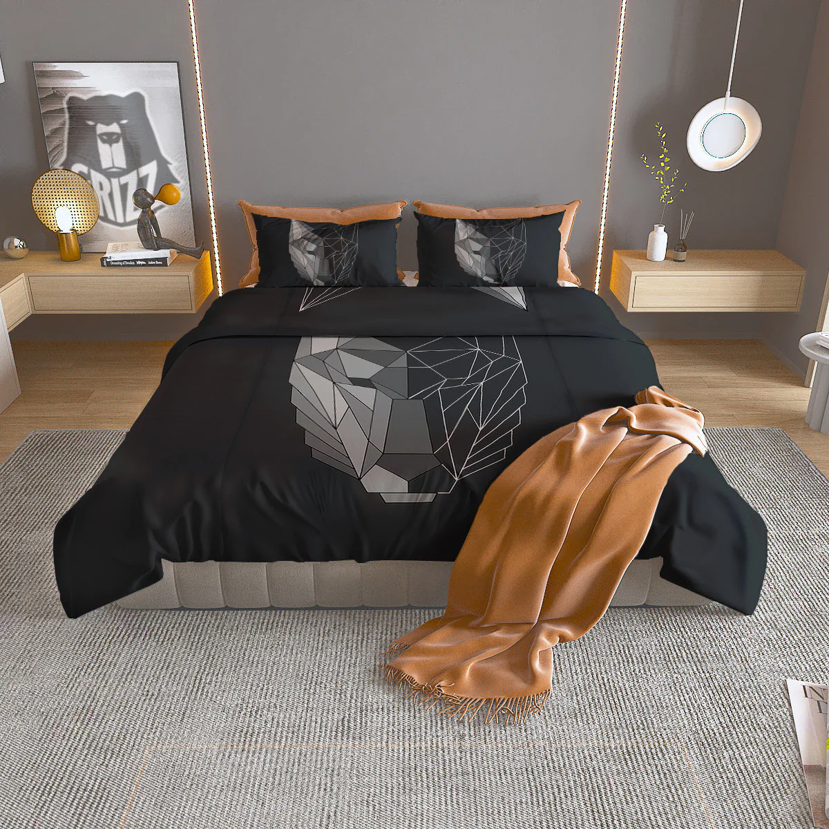Wolf Geometric Dark Print Duvet Cover Bedding Set