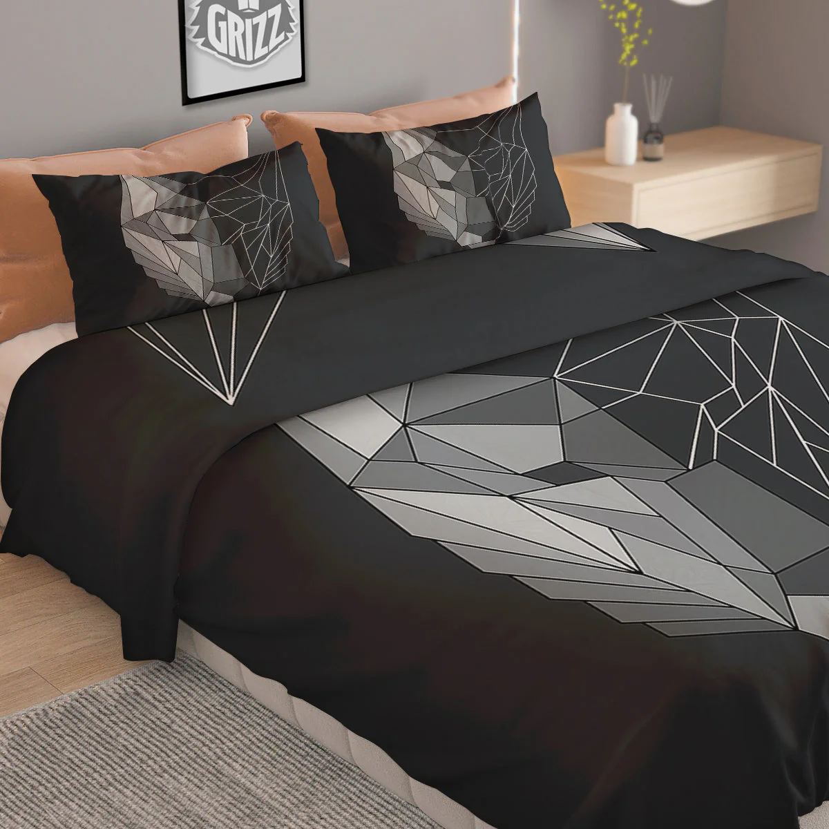 Wolf Geometric Dark Print Duvet Cover Bedding Set - Image 2