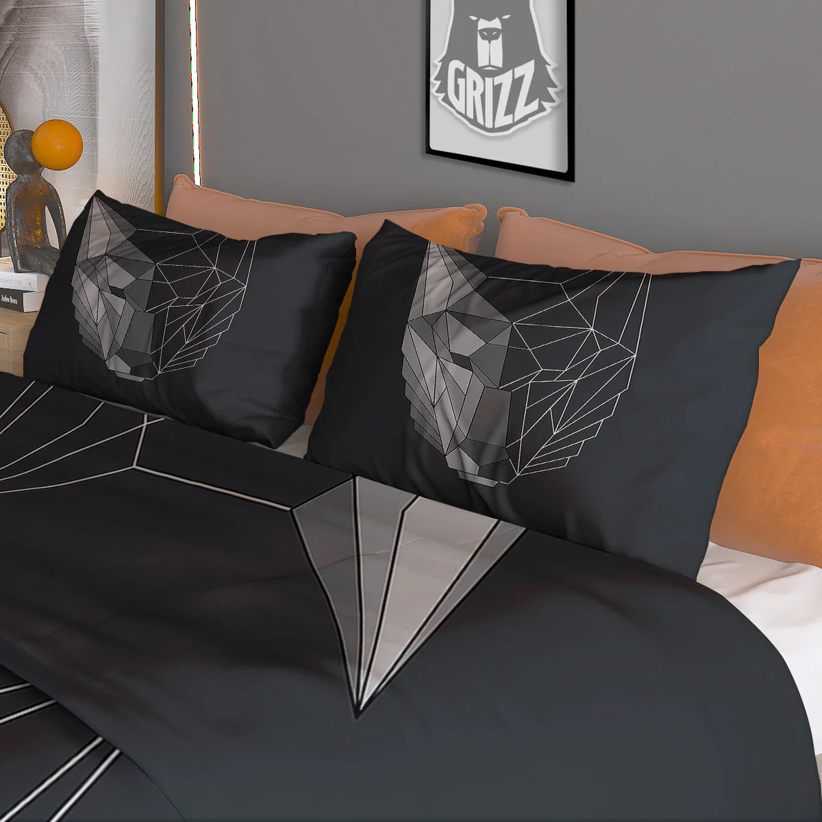 Wolf Geometric Dark Print Duvet Cover Bedding Set - Image 3