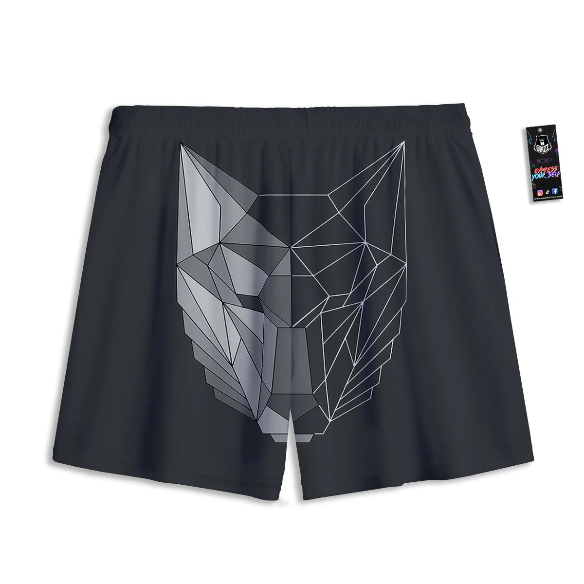 Wolf Geometric Dark Print Mesh Shorts - Image 2