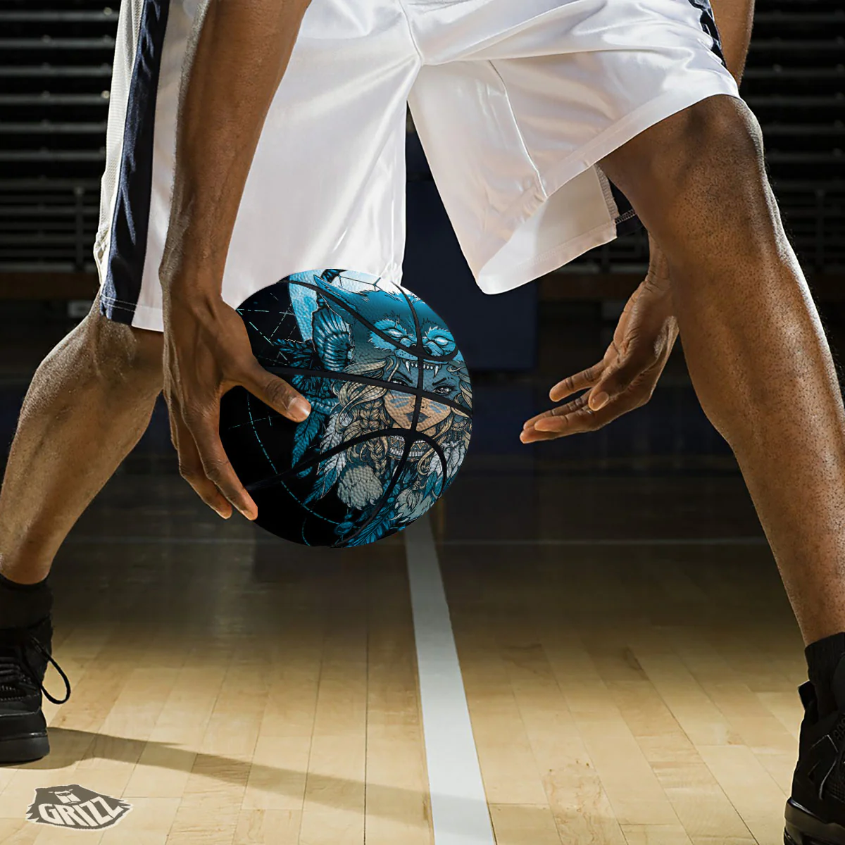 Wolf Girl Native American Print Basketball - Image 3