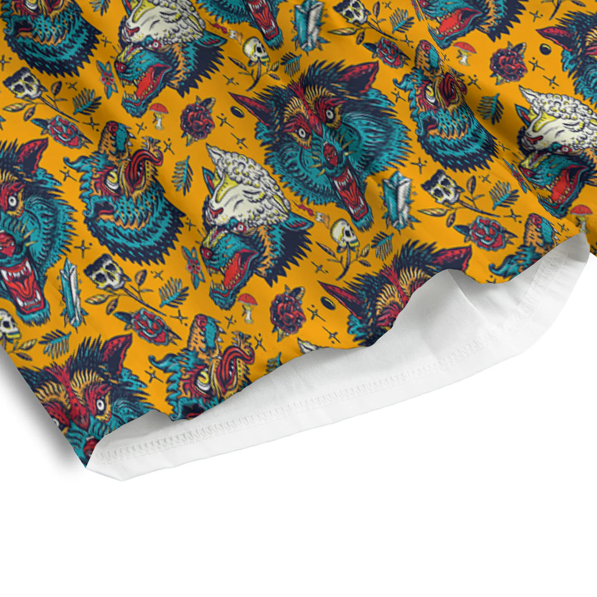Wolf Head Yellow Tattoo Print Pattern Men's Athletic Shorts - Image 4