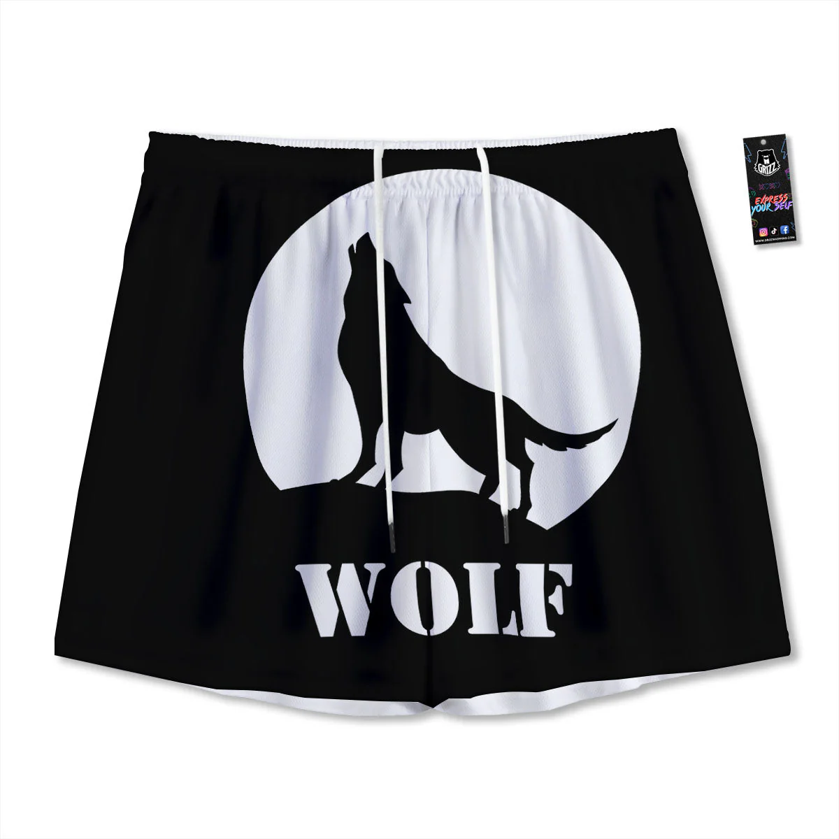 Wolf Howling Monochrome Print Mesh Shorts