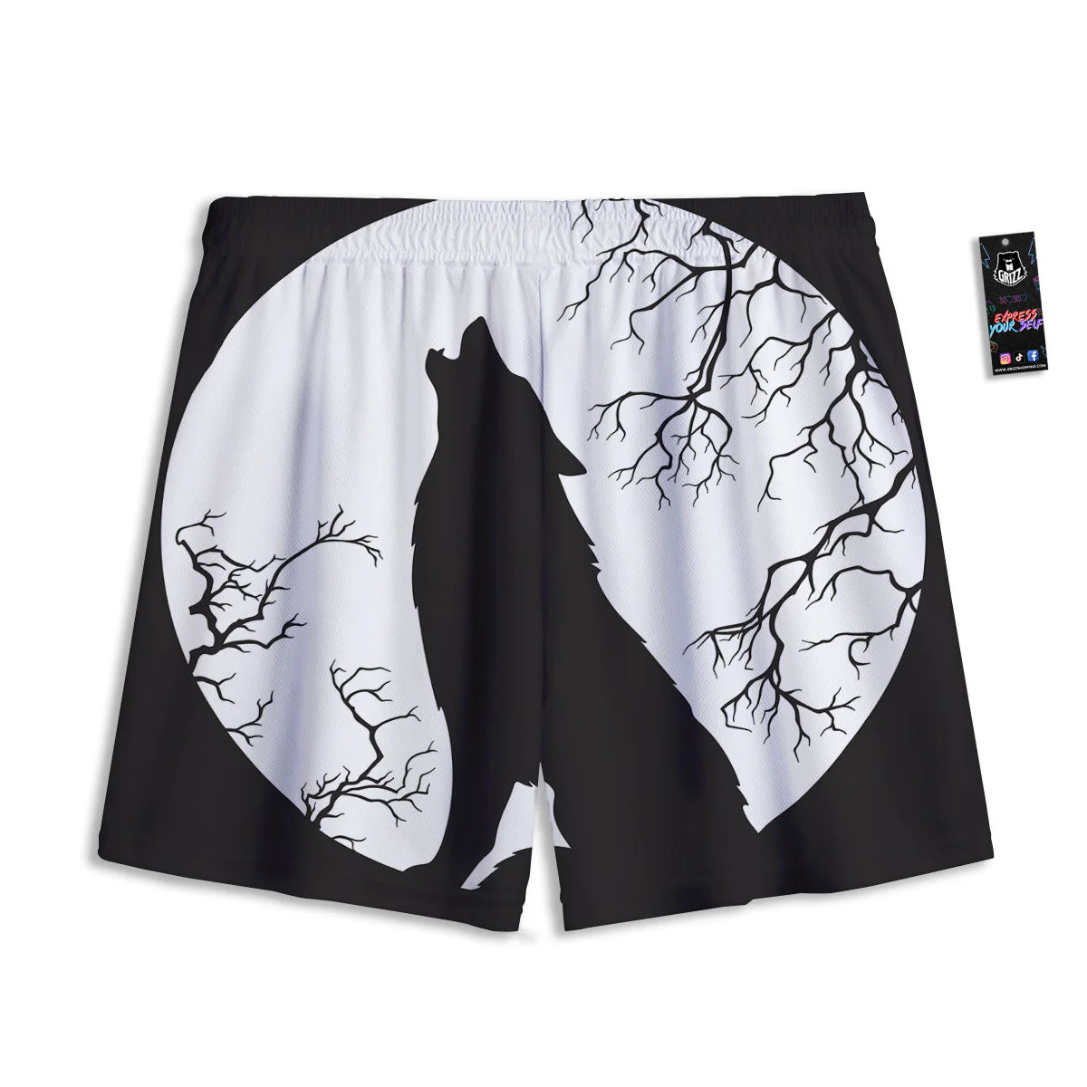 Wolf Spirit And Moon Print Mesh Shorts - Image 2