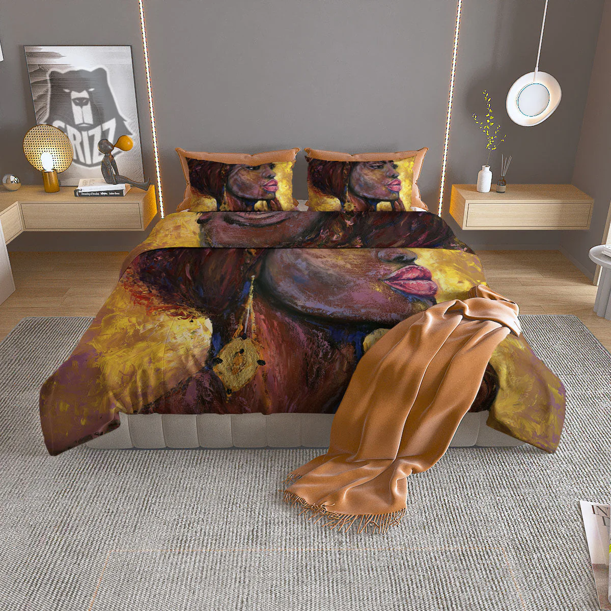 Woman African Print Duvet Cover Bedding Set