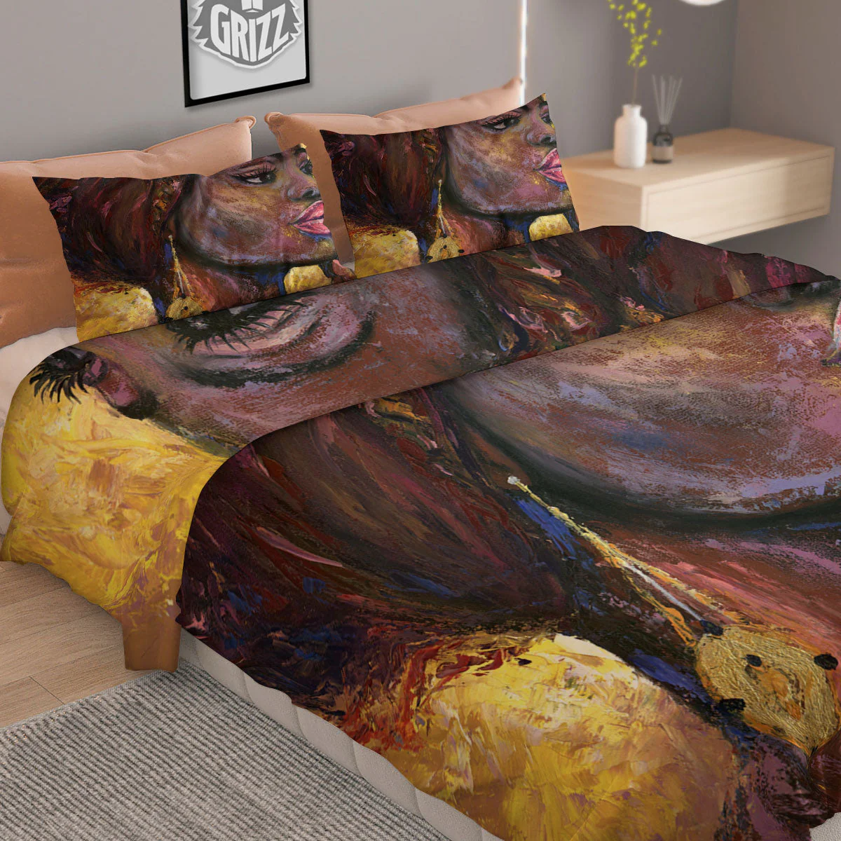 Woman African Print Duvet Cover Bedding Set - Image 2