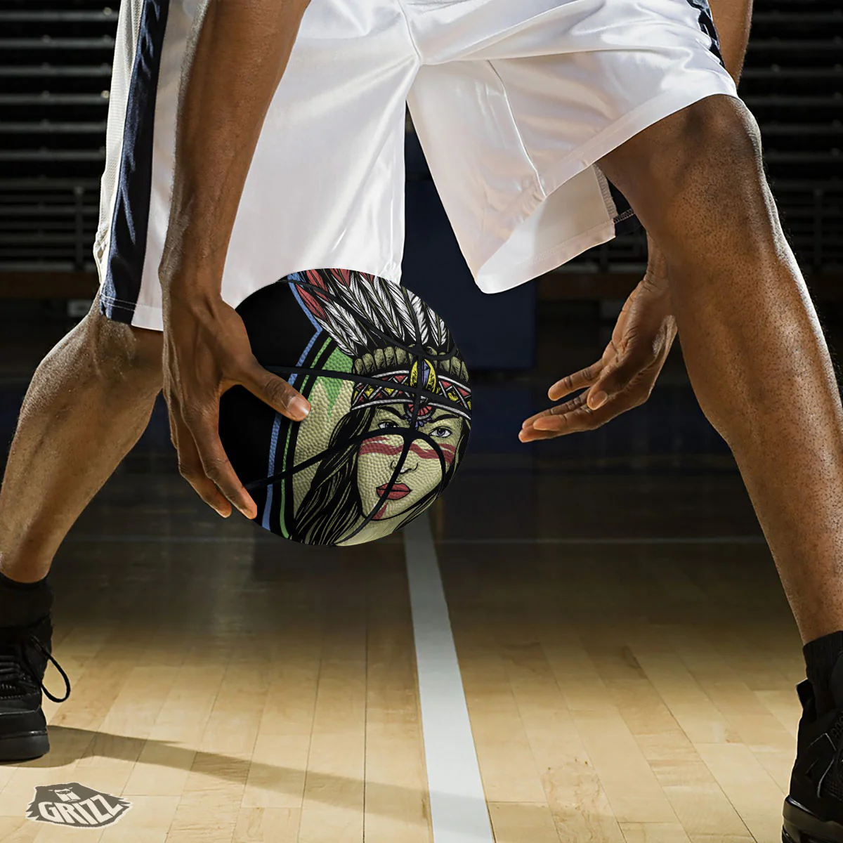 Woman Portrait Native Indian Print Basketball - Image 3