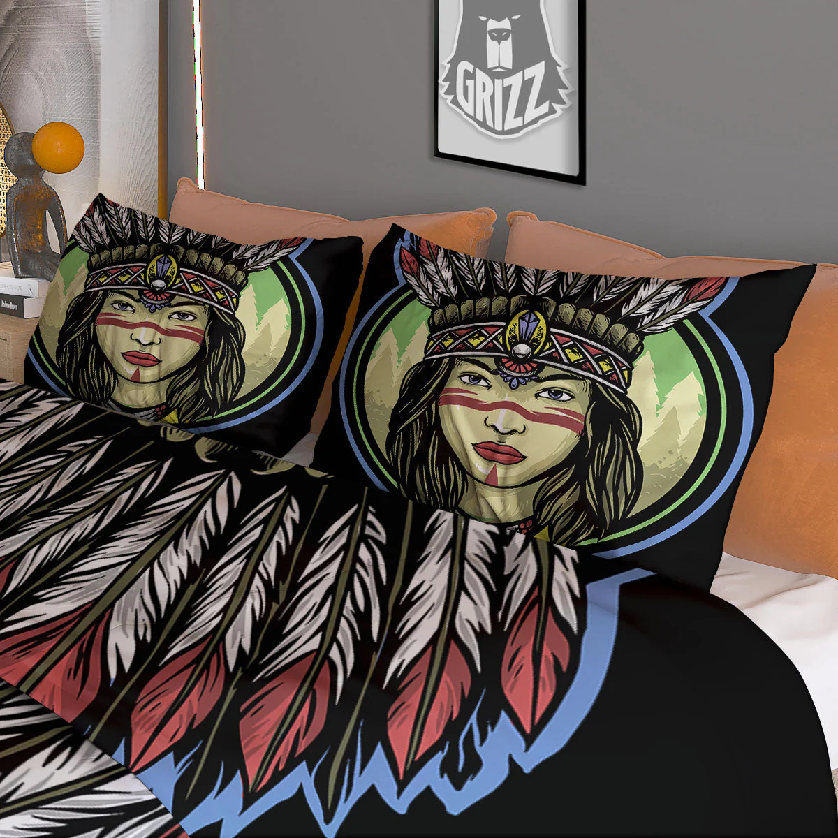 Woman Portrait Native Indian Print Duvet Cover Bedding Set - Image 3