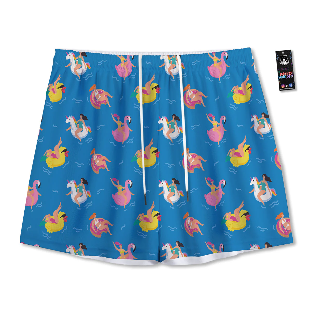 Women Swimming In The Sea Print Pattern Mesh Shorts