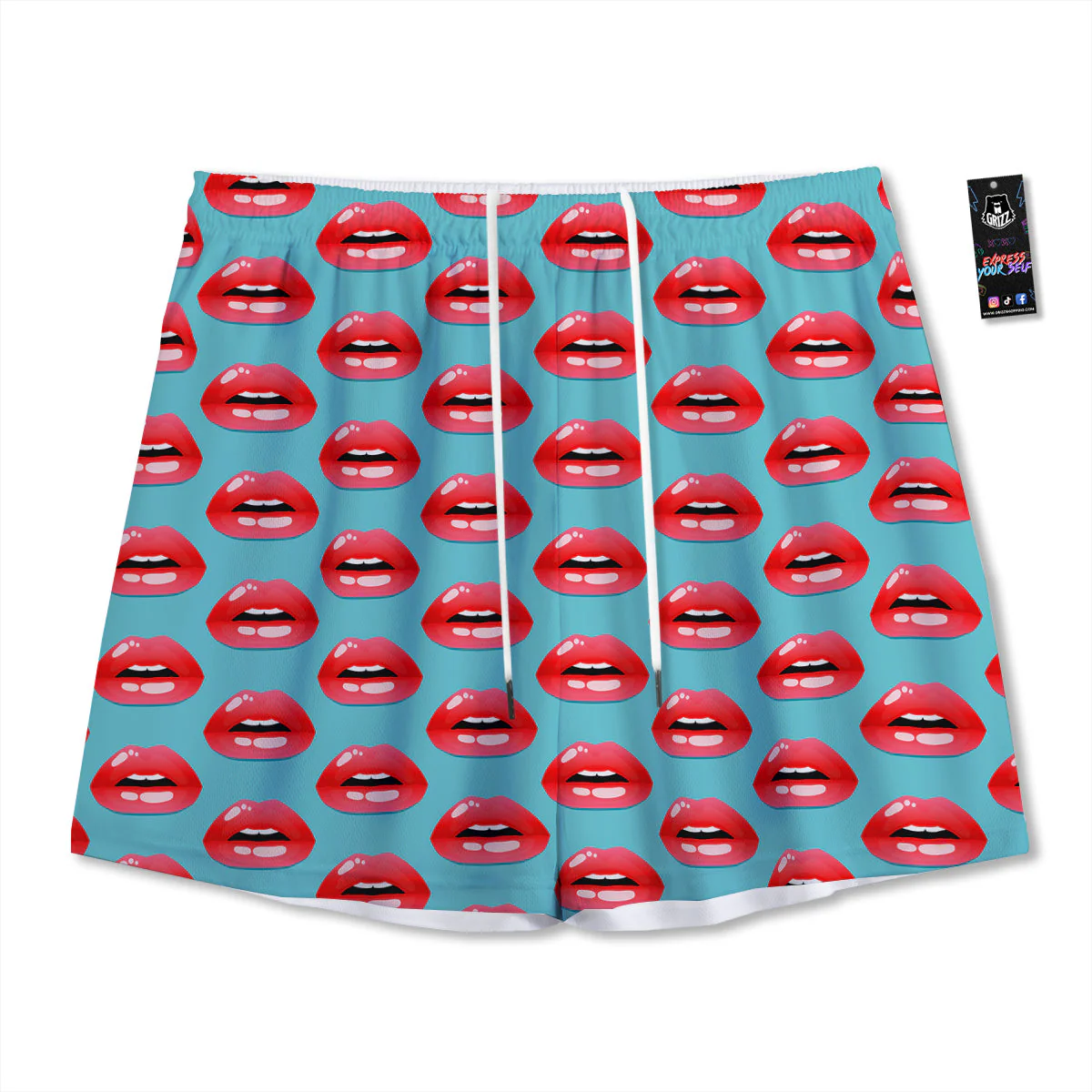 Women's Lips Print Pattern Mesh Shorts