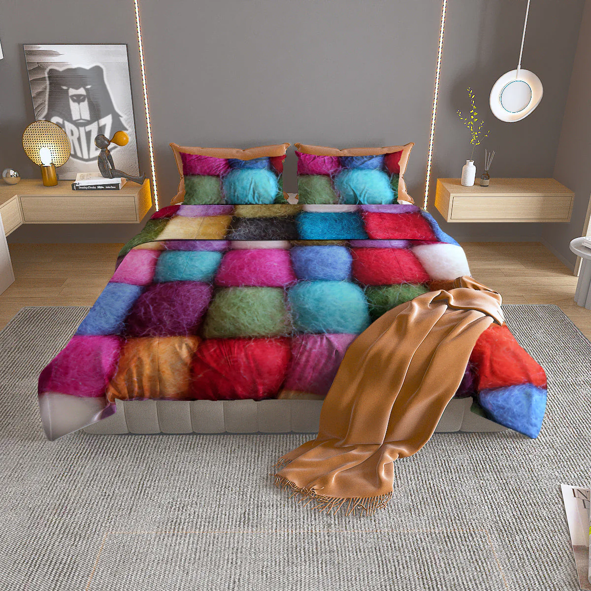 Wool Yarns Colorful Print Duvet Cover Bedding Set