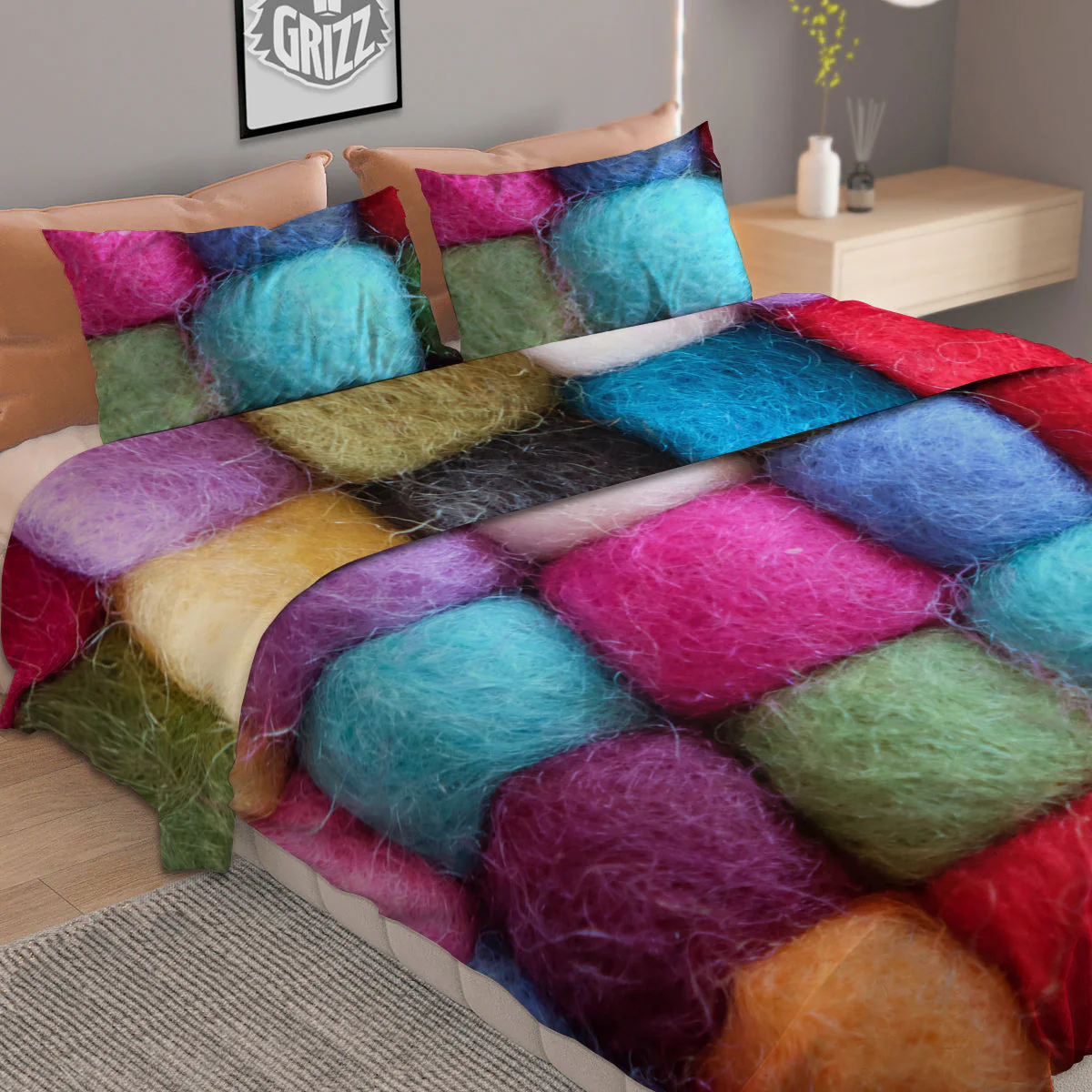 Wool Yarns Colorful Print Duvet Cover Bedding Set - Image 2