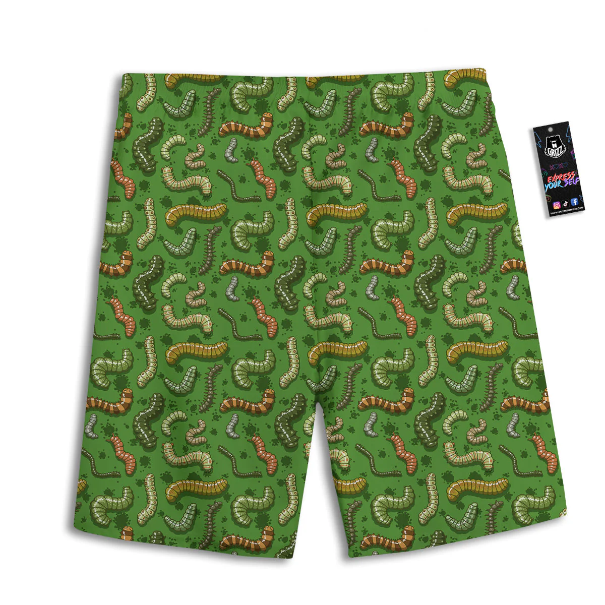 Worm Insect Green Print Pattern Men's Athletic Shorts - Image 2